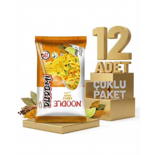 Kore Usulü Köri Çeşnili Noodle 12x70 Gr