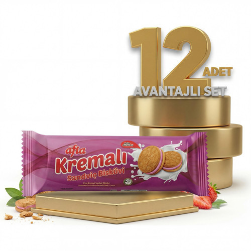 Çilek Kremalı Sandviç Bisküvi 12x60 Gr