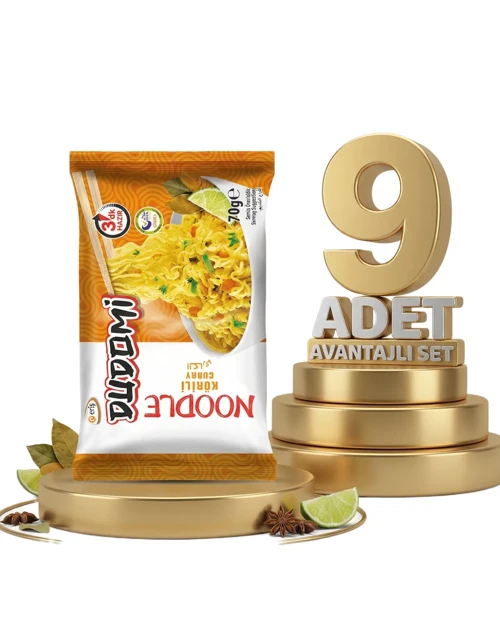 Kore Usulü Köri Çeşnili Noodle 9x70 Gr