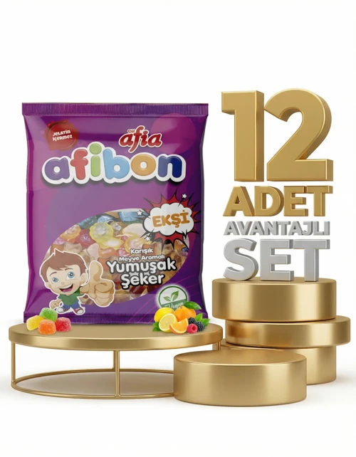 Afibon Ekşi Karışık Meyveli Yumuşak Şeker 12x80 Gr
