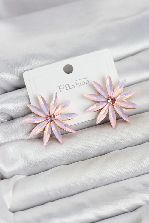Pembe Kristal Taşlı Lotus Model Kadın Küpe