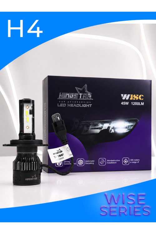 H4 Led Xenon Far | Kıngstar | Ampulü 45W 12000Lm Beyaz Işık 8000K | Yeni Ultra Güçlü Beyaz Işık