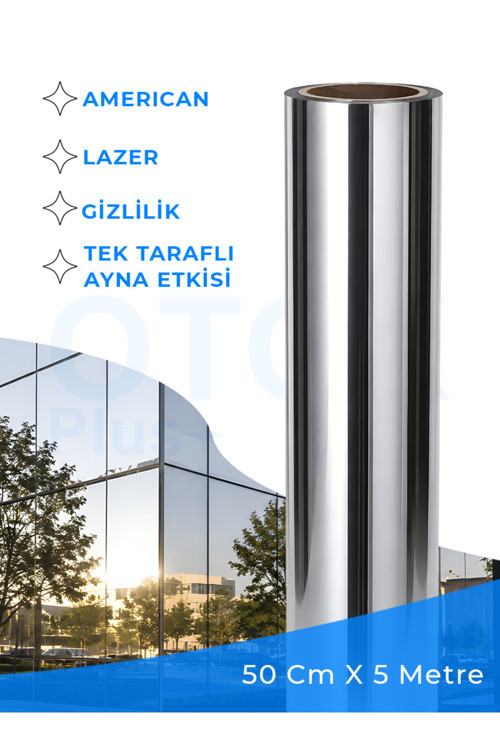 50 Cm X 5 Metre | %35 Tek Taraflı Aynalı Cam Filmi | Açık Ton | – Amerikan A Kalite Lazer Silver Krom Ofis Ve Bina Güneş Kontrol Filmi