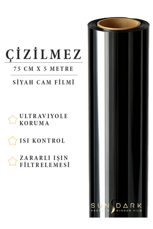 75 Cm X 5 Metre | %20 | Siyah Cam Filmi | Standart Ton | Nano Teknoloji Katman | Ofis Ve Bina Güneş Kontrol Filmi