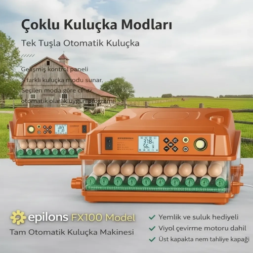 Fx100 Tam Otomatik Kuluçka Makinesi – 100 Yumurta Kapasiteli | Yeni Nesil Havalandırma | Otomatik Mo
