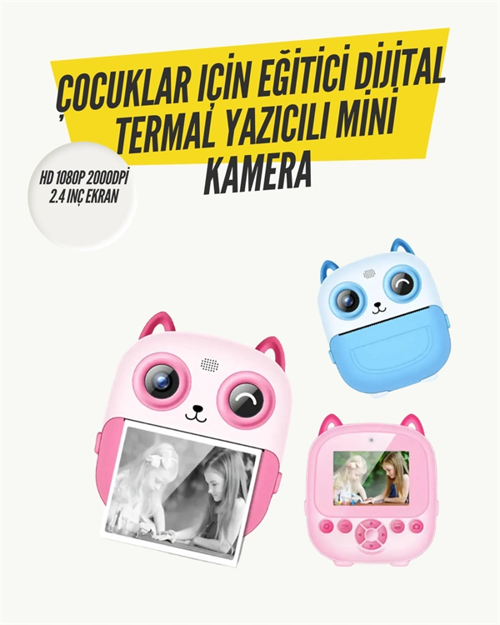 2.4” Ekranlı Mini Kamera – 1080P Kayıt + Mürekkepsiz Yazdırma