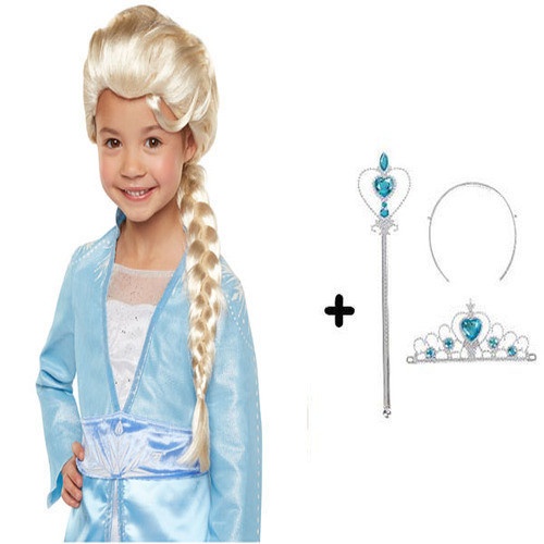 Örgülü Karlar Ülkesi Frozen Elsa Peruğu Tacı ve Sopası Çocuk Boy