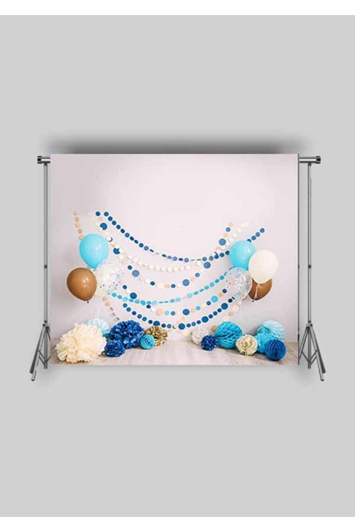 KATLANIR KIRIŞMAZ KUMAŞ 2x1.5 MT Çocuk Stüdyo Fotoğraf Fonu - MAVİ BALON SUSLEME