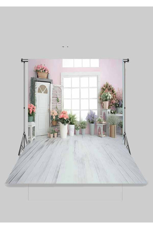 2x2.5 Mt Kumaş Üç Boyutlu Çocuk Fotoğraf Stüdyo Fonu - ÇİÇEKLİ PENCERE BACKGROUND