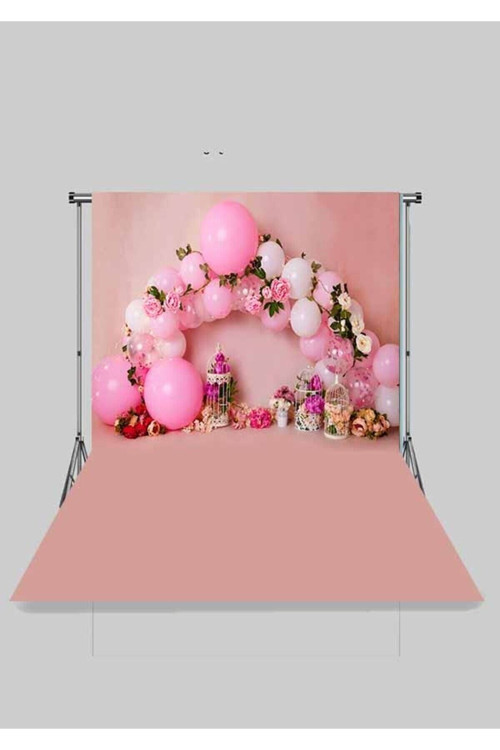 2x2.5 Mt Kumaş Üç Boyutlu Çocuk Fotoğraf Stüdyo Fonu - PEMBE BALON DOĞUM GÜNÜ KUTLAMA