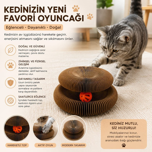 Akordiyon Karton Kedi Oyuncağı, Toplu ve Kedi Otu Hediyeli