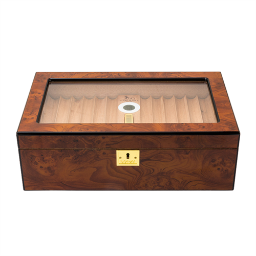 Yeni Cedar Camlı Tepsili Puro Kutusu Humidor Kahve 60s