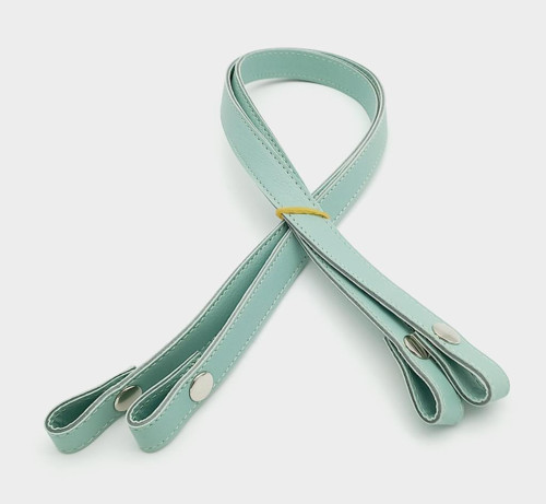 Çanta Aksesuar Çift Kat Dikişli Suni Deri Mint Yeşili Çıtçıtlı Çanta Sapı 70 cm Gümüş Metalli