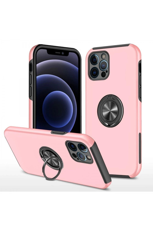 Mey İthalat® iPhone 12 Pro Kılıf Elit Yüzüklü Kapak - Pembe