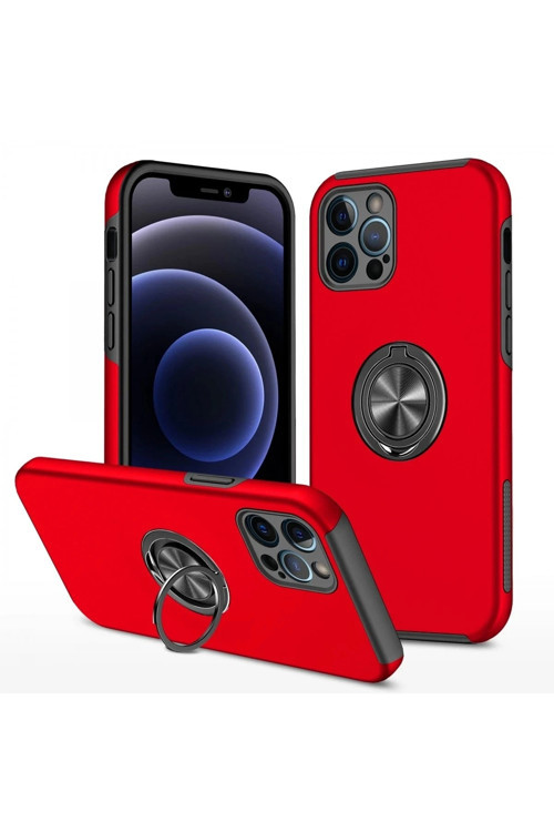 Mey İthalat® iPhone 12 Pro Max Kılıf Elit Yüzüklü Kapak - Kırmızı