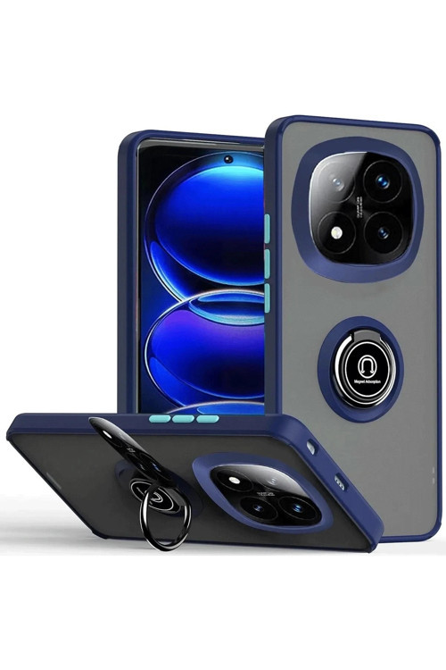 Mey İthalat® Redmi Note 14 Pro 5G Kılıf Montreal Yüzüklü Silikon Kapak - Lacivert