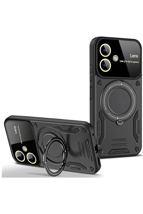 Mey İthalat® Samsung Galaxy A06 Kılıf Joy Lens Standlı Kapak - Siyah