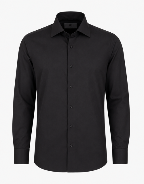 Erkek Pamuk Gömlek Modern Fit Siyah İtalyan Yaka Gabardin
