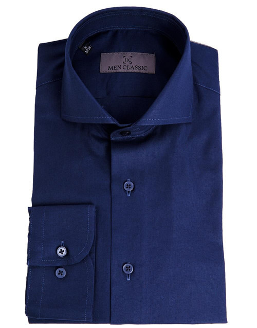 Erkek Lacivert Slim Fit İtalyan Yaka Gömlek