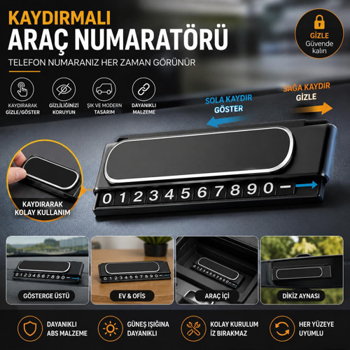 Kaydırmalı Fosforlu Araç Telefon Numaratörü Gizlenebilir Otopark Torpido Üstü Numaratör
