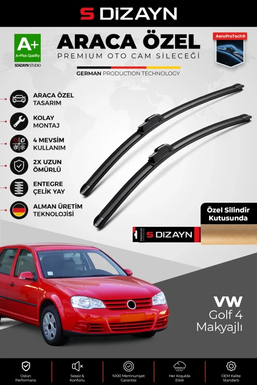 S-Dizayn VW Golf 4 Makyajlı Ön Cam Silecek Seti 2002-2004 Premium Araca Özel 53-48 Cm A+ Kalite