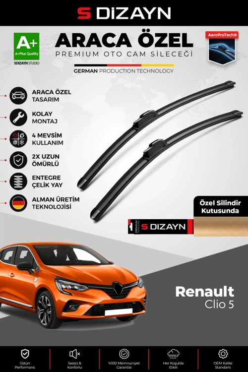 S-Dizayn Renault Clio 5 HB Ön Cam Silecek Seti 2019-2025 Premium Araca Özel 70-30 Cm A+ Kalite
