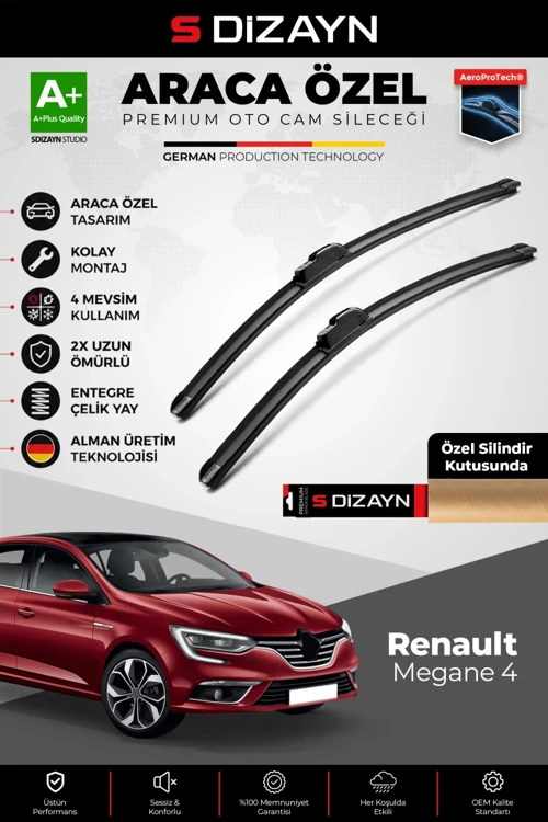 S-Dizayn Renault Megane 4 Ön Cam Silecek Seti 2016 Üzeri Premium Araca Özel 60-45 Cm A+ Kalite