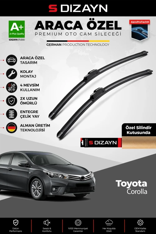 S-Dizayn Toyota Corolla Ön Cam Silecek Seti 2012-2018 Premium Araca Özel 65-35 Cm A+ Kalite