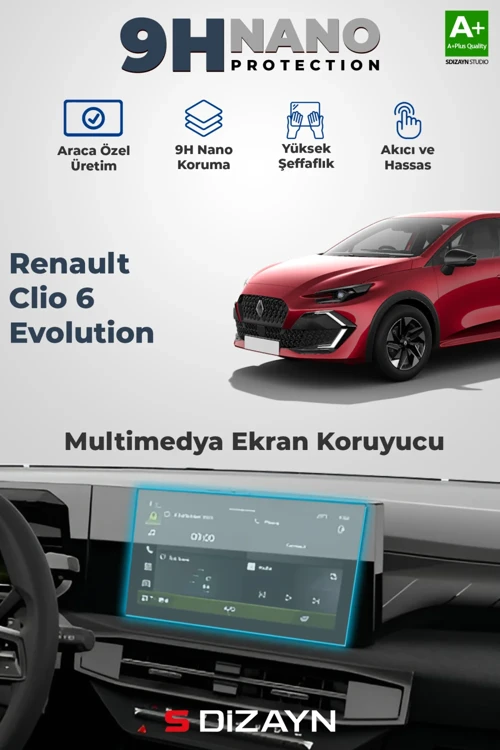 S-Dizayn Renault Clio 6 Evolution 9H Multimedya Ekran Koruyucu (PARLAK) 2026 Üzeri A+ Kalite