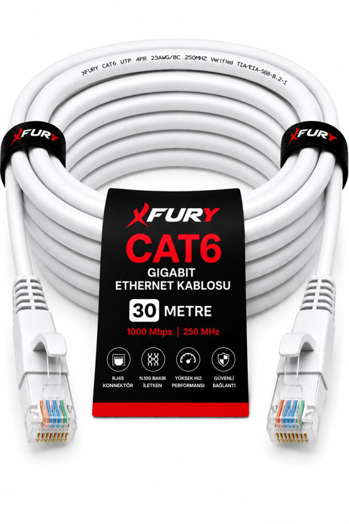 CAT6 Ethernet Kablosu 30 Metre RJ45 LAN İnternet Modem Router Bilgisayar Kablosu