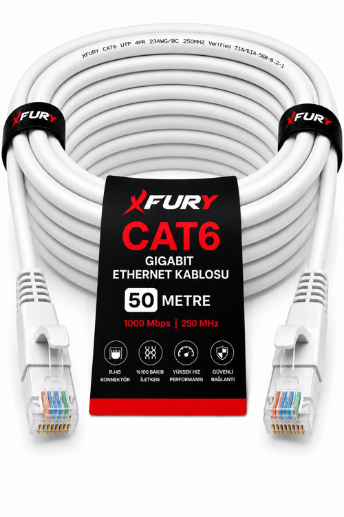 CAT6 Ethernet Kablosu 50 Metre RJ45 LAN İnternet Modem Router Bilgisayar Kablosu