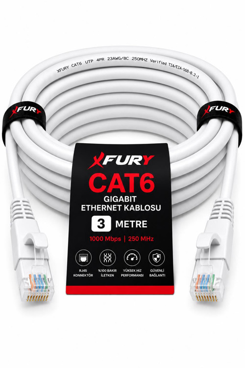 CAT6 Ethernet Kablosu 3 Metre RJ45 LAN İnternet Modem Router Bilgisayar Kablosu