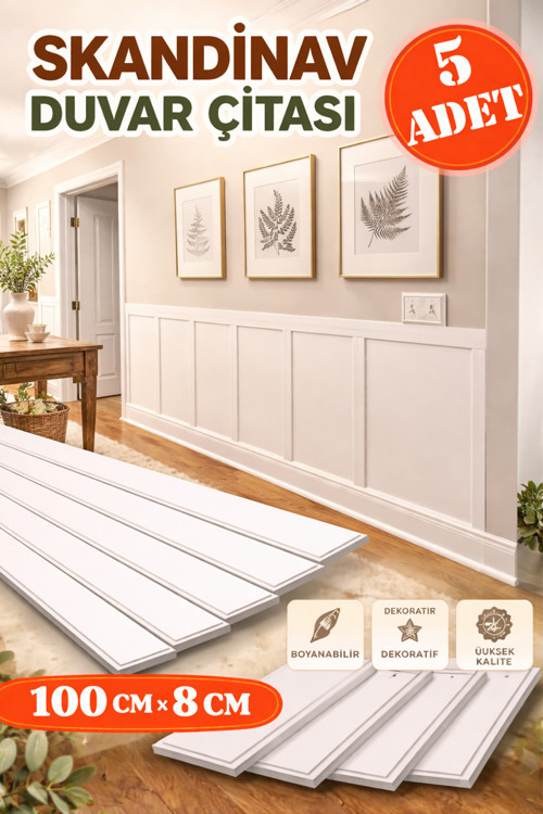 Iskandinav Duvar Çıtası 5 Adet 100 Cm X 8 Cm Dekoratif Duvar Çıtası Boyanabilir Duvar Dekoru Efsane