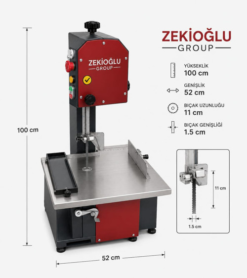 Zekioğlu Group Et Kesim Makinası Paslanmaz Çelik Bıçaklı Profesyonel Et kesme ve Kemik Kesme Makinesi