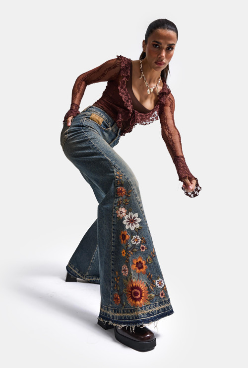 Kadın Tint 4w6-8 Flare Fit Komfort Kumaş Nakış Tasarım Denim Jean