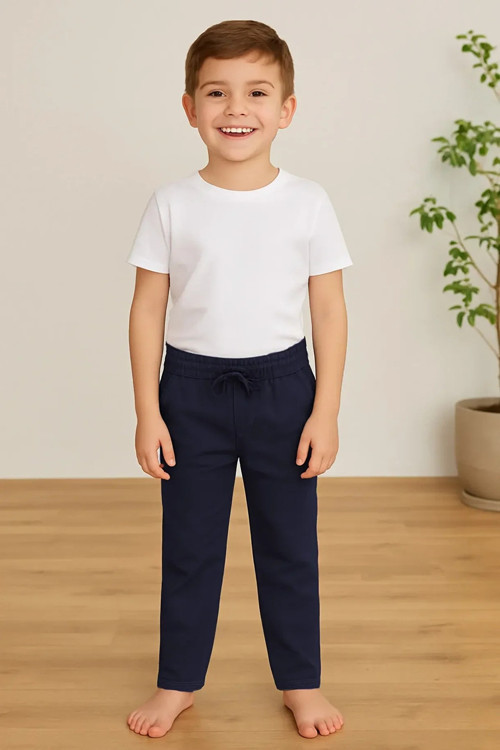 Çocuk Beli Bağlamalı Likralı Esnek Okul Pantolonu(Yapay Zeka Görselidir)