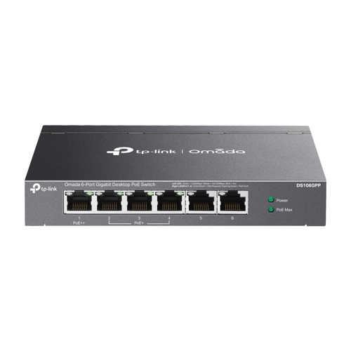 OMADA DS106GPP, 6 Port Gigabit, 3 Port Gigabit PoE+, 64W, 1 Port Gigabit PoE++, Yönetilemez, Metal K