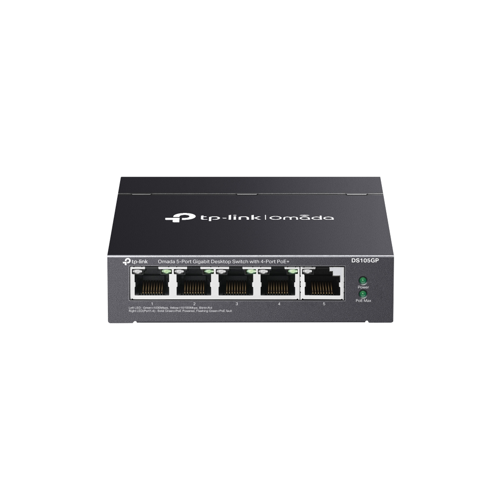 OMADA DS105GP, 5 Port Gigabit, 4 Port Gigabit PoE+, 65W, Yönetilemez, Masaüstü/Vesa Metal Kasa Sessi