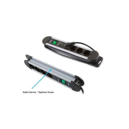 S-LINK Swapp SPGKS03, 3 Soket, Akım Korumalı Priz, 1.5Mt Kablo, 900 Joule (Gri) %100 Bakır