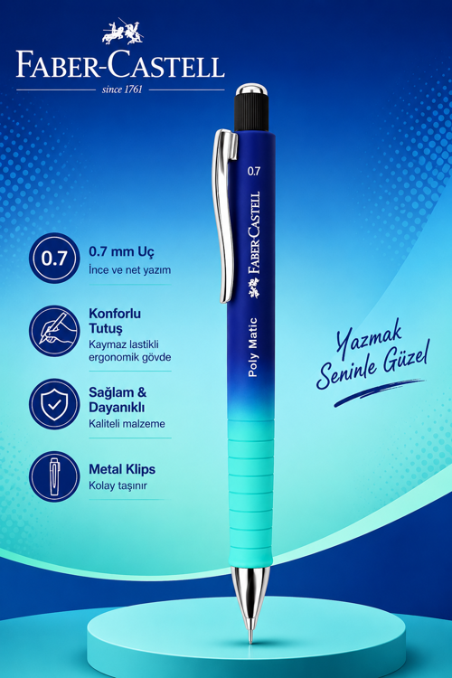 Faber-Castell Polymatic Flow Edition Versatil Kalem 0,7 Mavi-Turkuaz Renk