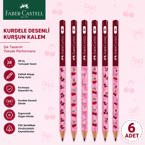 Faber-Castell Cherry Desenli Kurşun Kalem 6 Adet 2B Yuvarlak Gövde