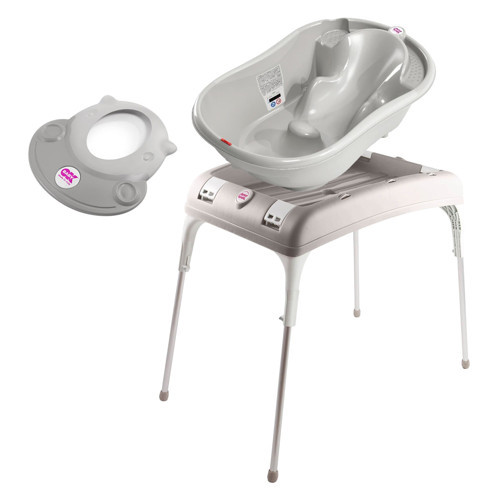 Bebek Banyo Seti Onda Dijital Termometreli Çift Yönlü Küvet + Küvet Taşıyıcı + Hippo Duş Şapkası A.Gri