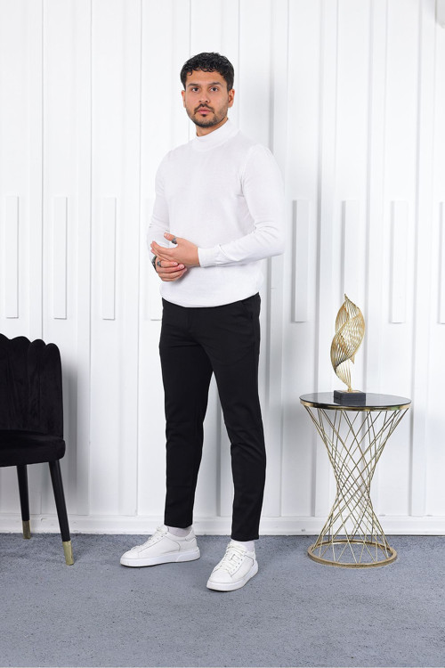 Erkek Siyah Italyan Kesim Premium Likralı Bilek Boy Kumaş Pantolon