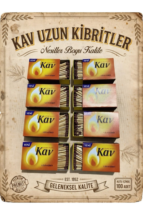 8’Li Nostaljik Vintage Uzun Koleksiyonluk Kibrit - 100lü Kutu