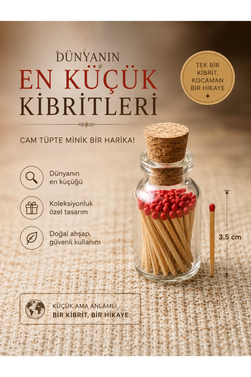 Cam Tüpte Dünyanın En Küçük Kibritleri – 3,5 cm Mini Kibrit