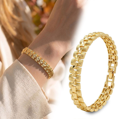 Premium Şık ve Parlak Nexa 24K Gold Kaplama 8 mm Kadın Bijuteri Bileklik 3183KBV5D3 - (~18cm)