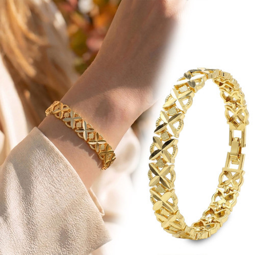 Premium Şık ve Parlak Clovera 24K Gold Kaplama 8 mm Kadın Bijuteri Bileklik 3183KBV5D2 (~18cm)