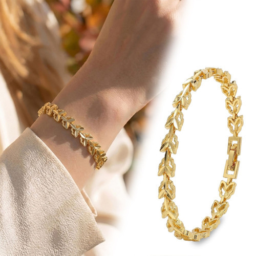 Premium Şık ve Parlak Laurel 24K Gold Kaplama 8 mm Kadın Bijuteri Bileklik 3183KBV5D5 - (~18cm)