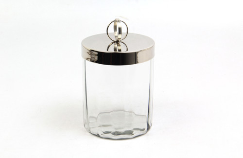 Halka Kulplu Optik Cam Küçük Nikel Kavanoz 13,5x13,5x19 cm | Dekoratif Cam Saklama Kavanozu Gümüş Kapaklı