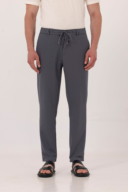 Füme Dokulu Arka Lastikli Köprü Kemerli Bağcıklı Slim Fit Jogger Pantolon